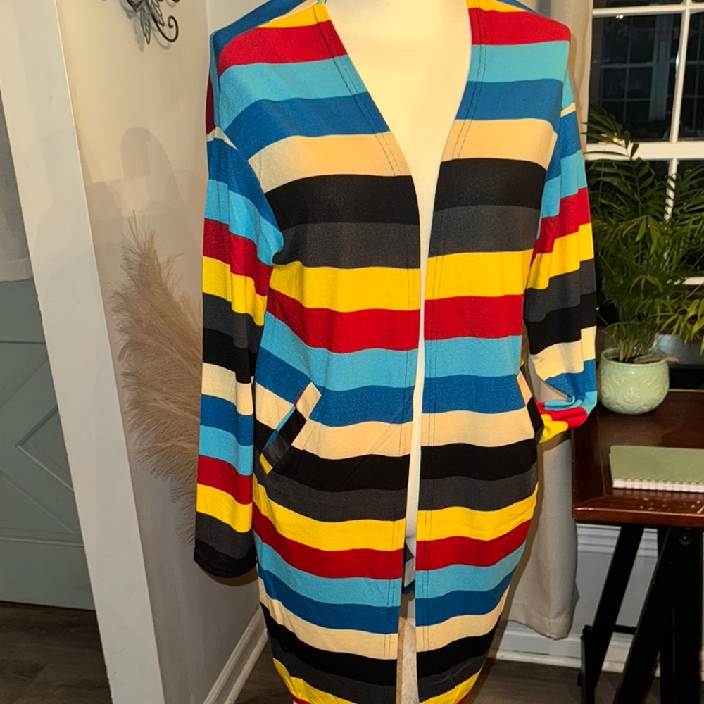 Colorful Striped Open Cardigan